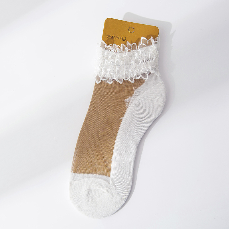 Lace Lace Socks Female Socks Shallow Mouth Summer Thin Section Thin Transparent Glass Crystal Silk Socks Fairy